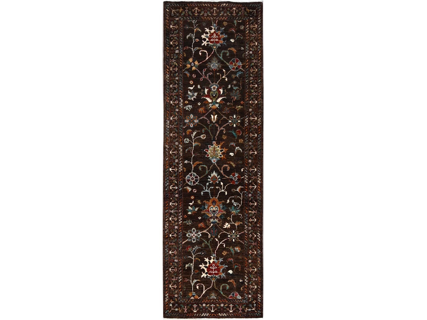 Tribal hand-knotted wool runner in Brown, 2'8" x 8'5", SKU O086897