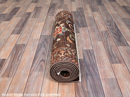 Tribal hand-knotted wool runner in Brown, 2'8" x 8'5", SKU O086897
