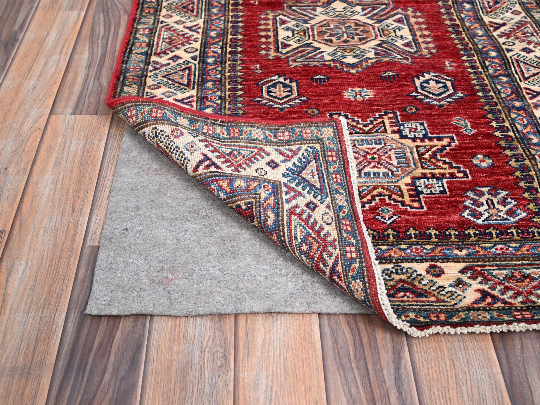 Kazak Tribal hand-knotted wool runner in Red, 2'7" x 13'2", SKU O086910