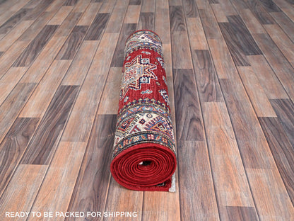Red 2'7" x 13'2" Tribal Hand knotted Wool Rug - Sku: O086910