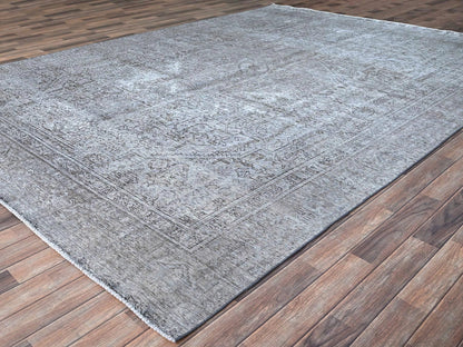 Grey 8'10" x 12'4" Vintage Hand knotted Wool Rug - Sku: O086940