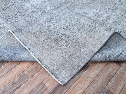 Grey 8'10" x 12'4" Vintage Hand knotted Wool Rug - Sku: O086940