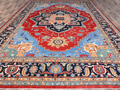 Red 12'0" x 17'2" Traditional Hand knotted Wool Rug - Sku: O086959