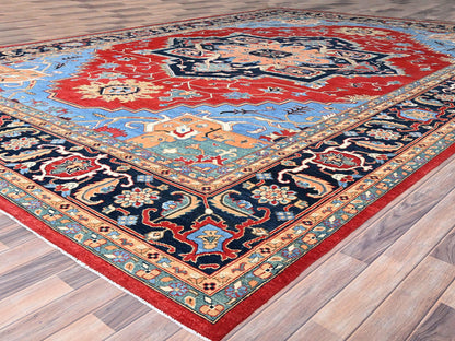 Red 12'0" x 17'2" Traditional Hand knotted Wool Rug - Sku: O086959