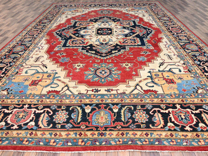 Red 12'1" x 15'9" Traditional Hand knotted Wool Rug - Sku: O086960