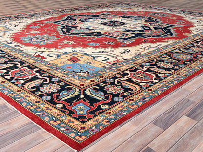 Red 12'1" x 15'9" Traditional Hand knotted Wool Rug - Sku: O086960