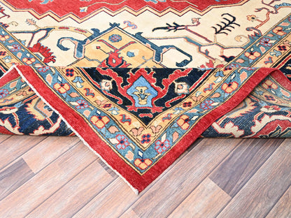 Red 12'1" x 15'9" Traditional Hand knotted Wool Rug - Sku: O086960