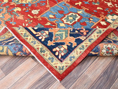 Red 9'10" x 13'1" Traditional Hand knotted Wool Rug - Sku: O086962