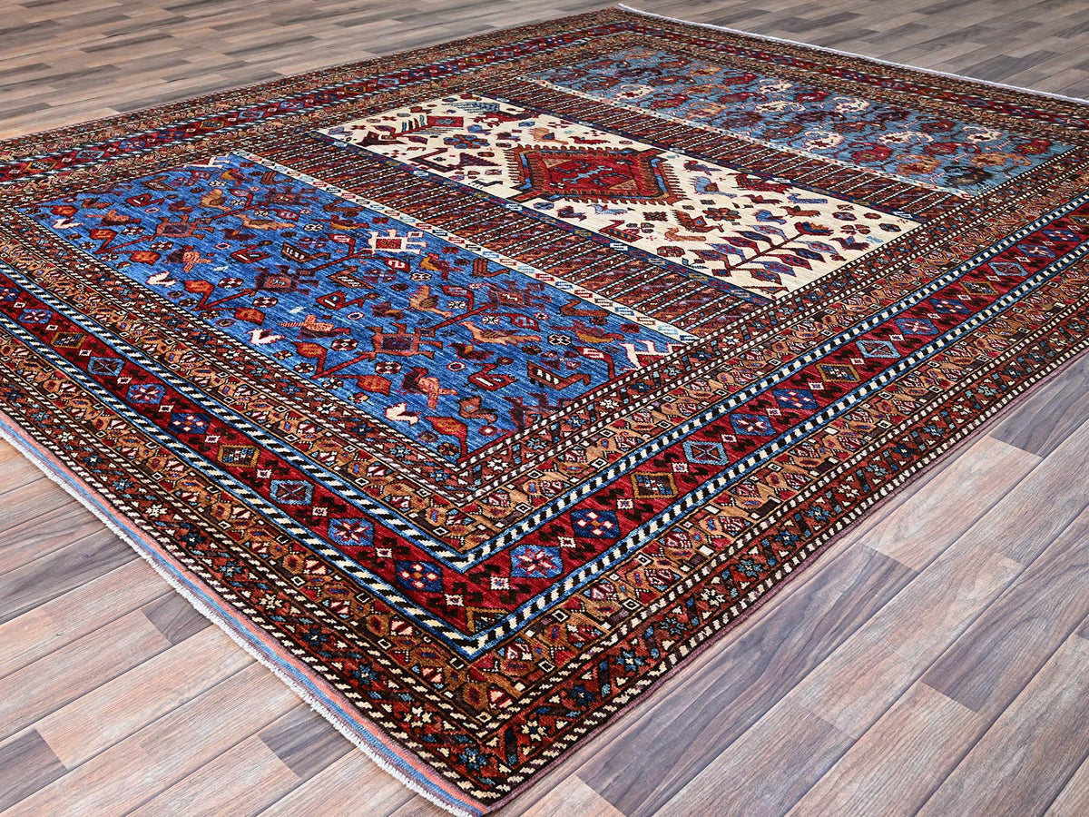 Tribal hand-knotted wool rug in Blue, 8'9" x 10'5", SKU O086977