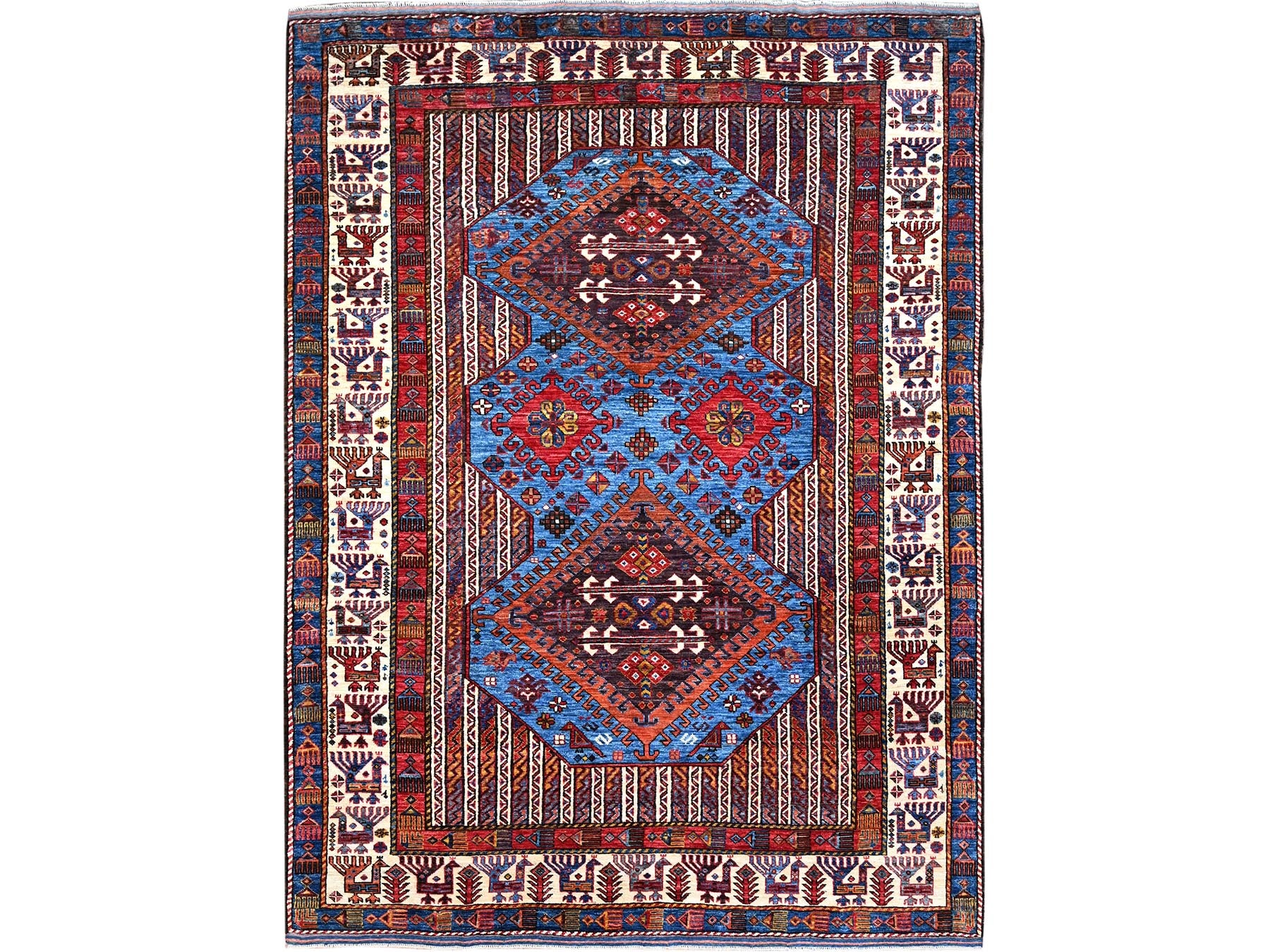 Tribal hand-knotted wool rug in Blue, 6'3" x 8'5", SKU O086978