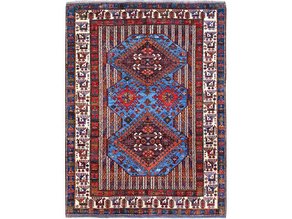 Tribal hand-knotted wool rug in Blue, 6'3" x 8'5", SKU O086978