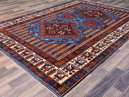 Tribal hand-knotted wool rug in Blue, 6'3" x 8'5", SKU O086978