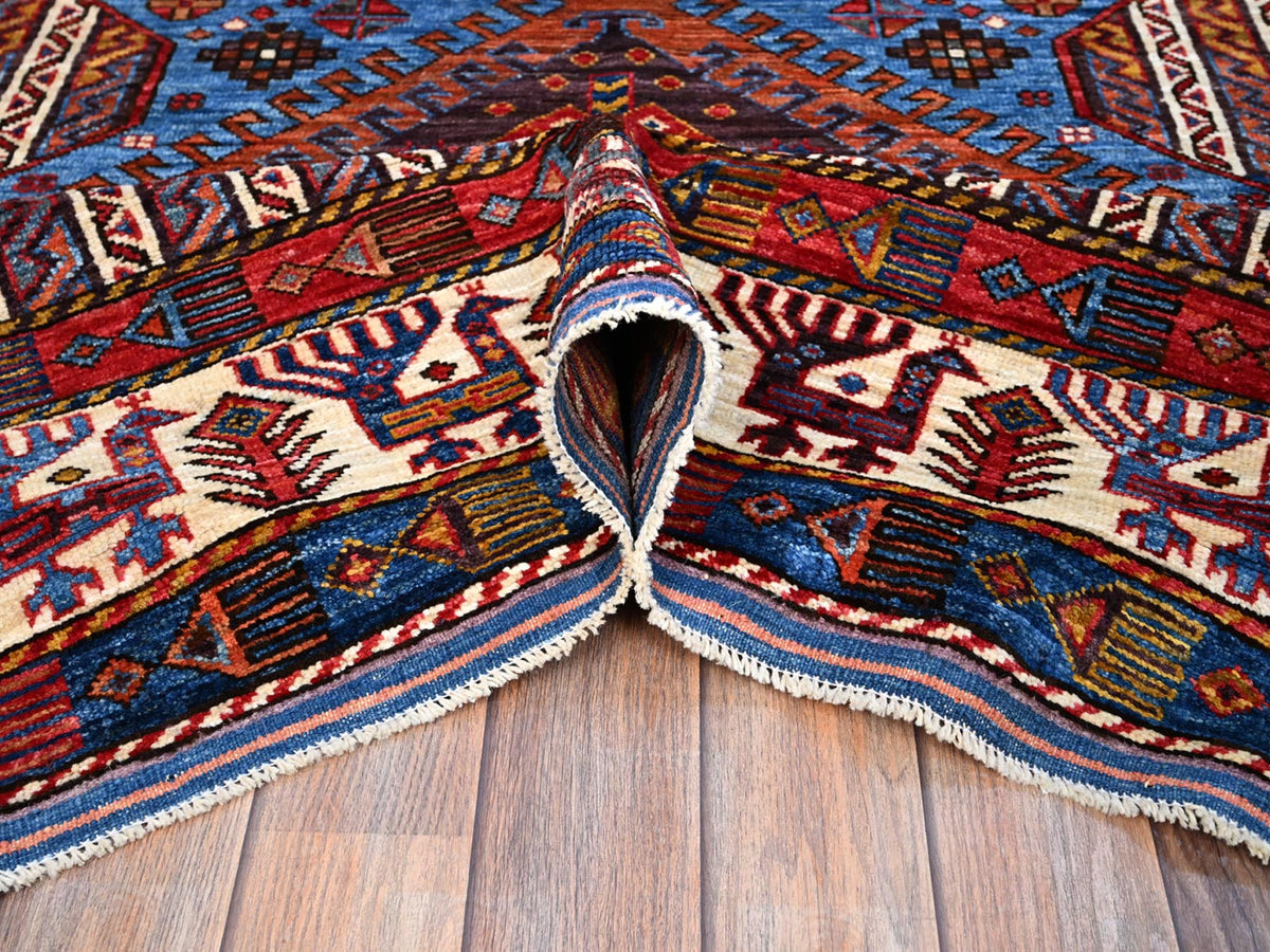 Tribal hand-knotted wool rug in Blue, 6'3" x 8'5", SKU O086978
