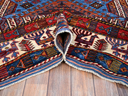 Tribal hand-knotted wool rug in Blue, 6'3" x 8'5", SKU O086978