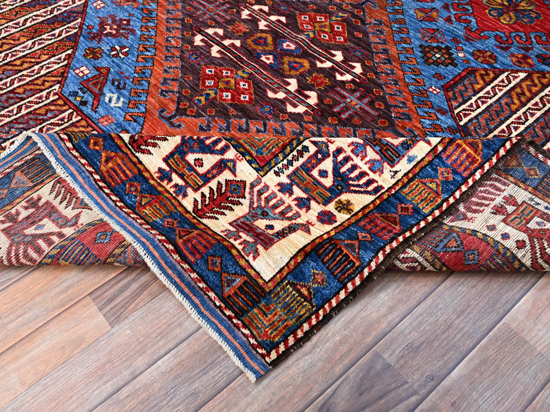 Tribal hand-knotted wool rug in Blue, 6'3" x 8'5", SKU O086978