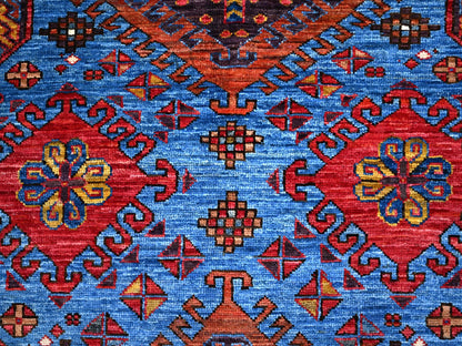 Tribal hand-knotted wool rug in Blue, 6'3" x 8'5", SKU O086978
