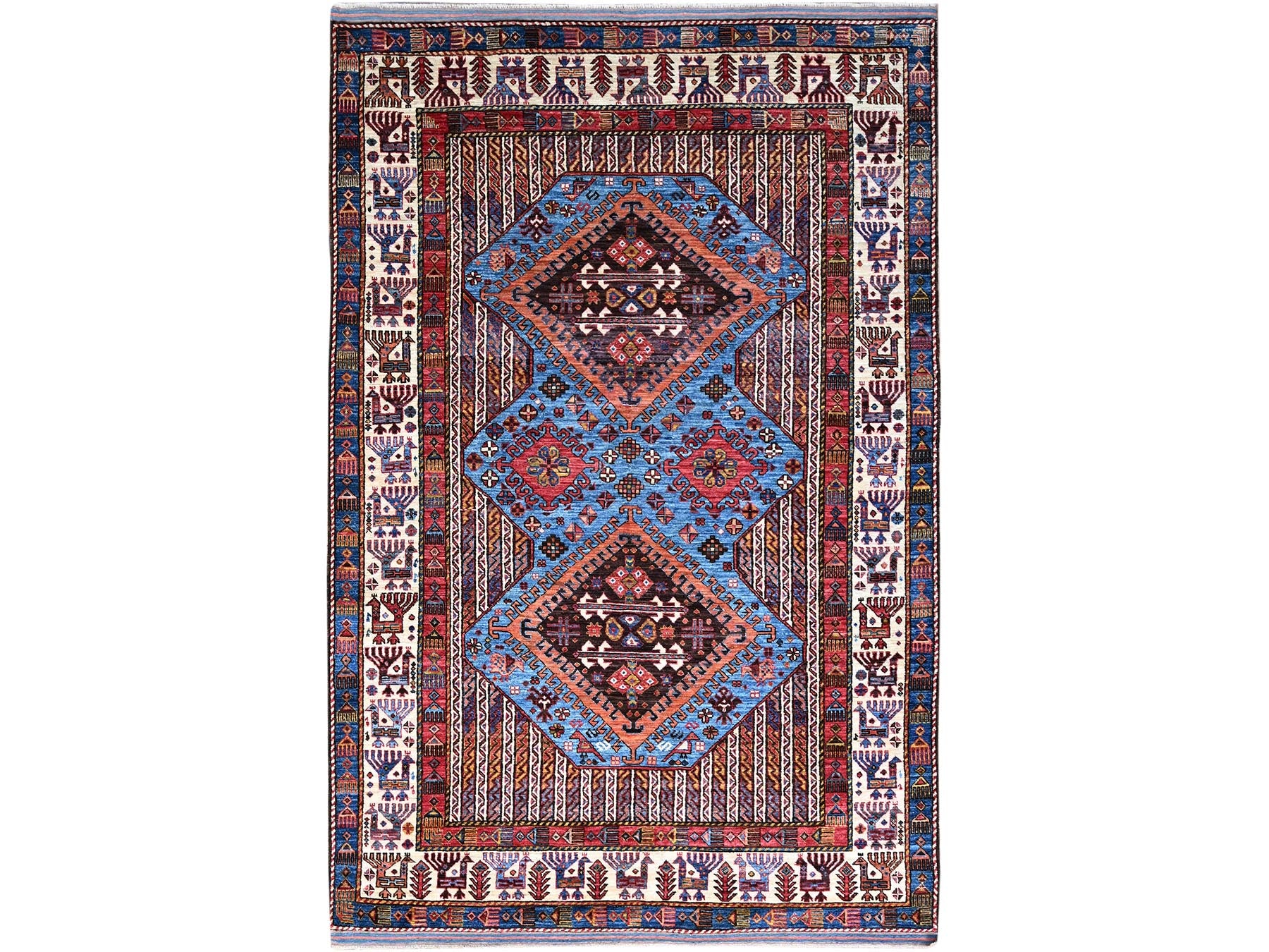 Tribal hand-knotted wool rug in Blue, 5'10" x 9'0", SKU O086981