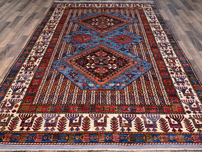 Tribal hand-knotted wool rug in Blue, 5'10" x 9'0", SKU O086981