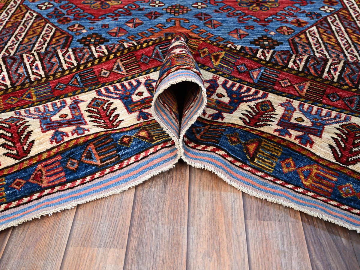Tribal hand-knotted wool rug in Blue, 5'10" x 9'0", SKU O086981