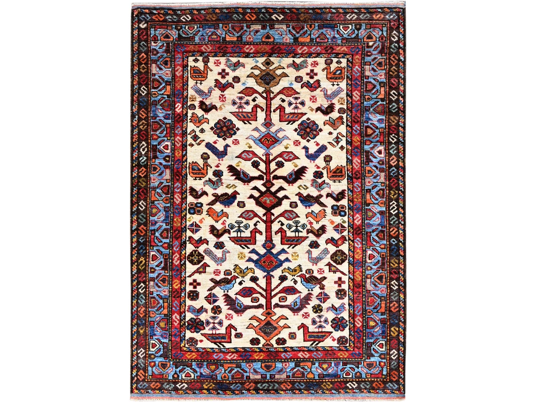Tribal hand-knotted wool rug in Ivory, 3'8" x 5'4", SKU O086988