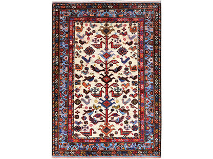 Tribal hand-knotted wool rug in Ivory, 3'8" x 5'4", SKU O086988
