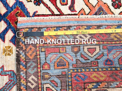 Ivory 3'8" x 5'4" Tribal Hand knotted Wool Rug - Sku: O086988