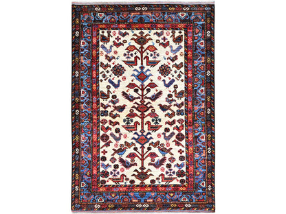 Ivory 3'7" x 5'3" Tribal Hand knotted Wool Rug - Sku: O086990