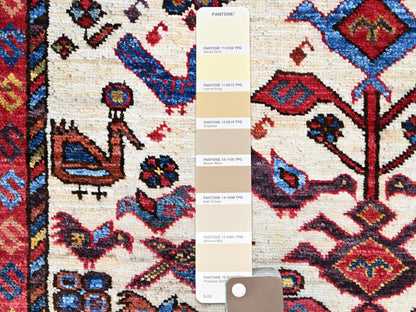 Ivory 3'7" x 5'3" Tribal Hand knotted Wool Rug - Sku: O086990