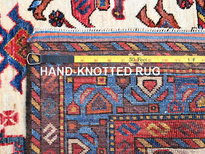 Ivory 3'7" x 5'3" Tribal Hand knotted Wool Rug - Sku: O086990