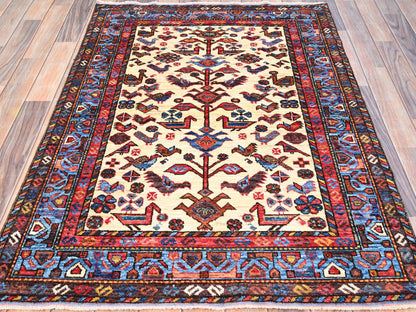 Ivory 3'6" x 4'10" Tribal Hand knotted Wool Rug - Sku: O086991