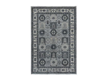 Peshawar Tribal & Geometric hand-knotted wool rug in Gray & Ivory, 6'2" x 9'2" — SKU O087001