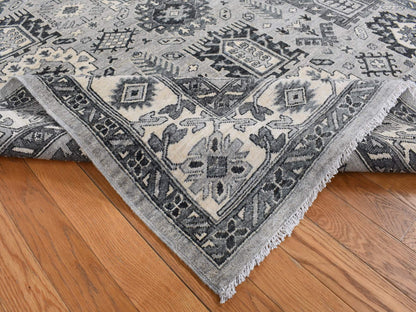 Peshawar Tribal & Geometric hand-knotted wool rug in Gray & Ivory, 6'2" x 9'2" — SKU O087001 (view 5)