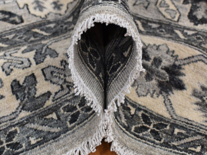Peshawar Tribal & Geometric hand-knotted wool rug in Gray & Ivory, 6'2" x 9'2" — SKU O087001 (view 6)