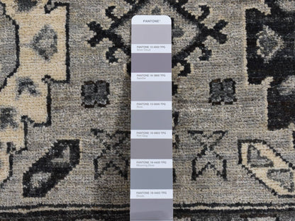 Peshawar Tribal & Geometric hand-knotted wool rug in Gray & Ivory, 6'2" x 9'2" — SKU O087001 (view 7)