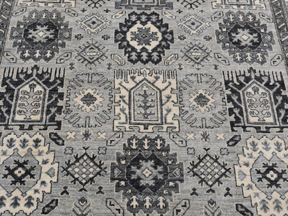 Grey 6'2" x 9'2" Tribal & Geometric Hand knotted Wool Rug - Sku: O087001