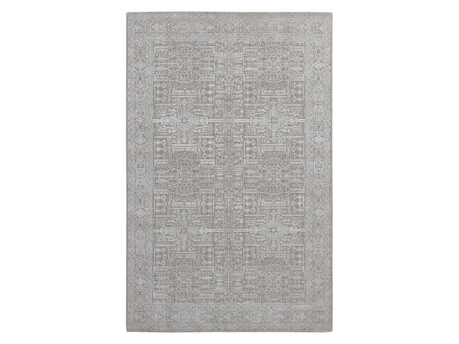 Modern / Contemporary hand-knotted wool/plant based silk rug in Gray, 5'9" x 9' — SKU O087003