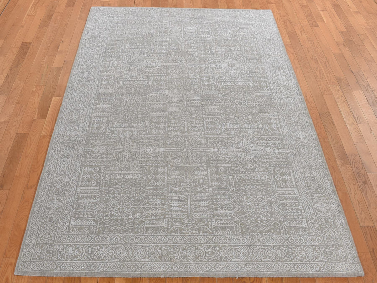 Modern / Contemporary hand-knotted wool/plant based silk rug in Gray, 5'9" x 9' — SKU O087003 (view 2)