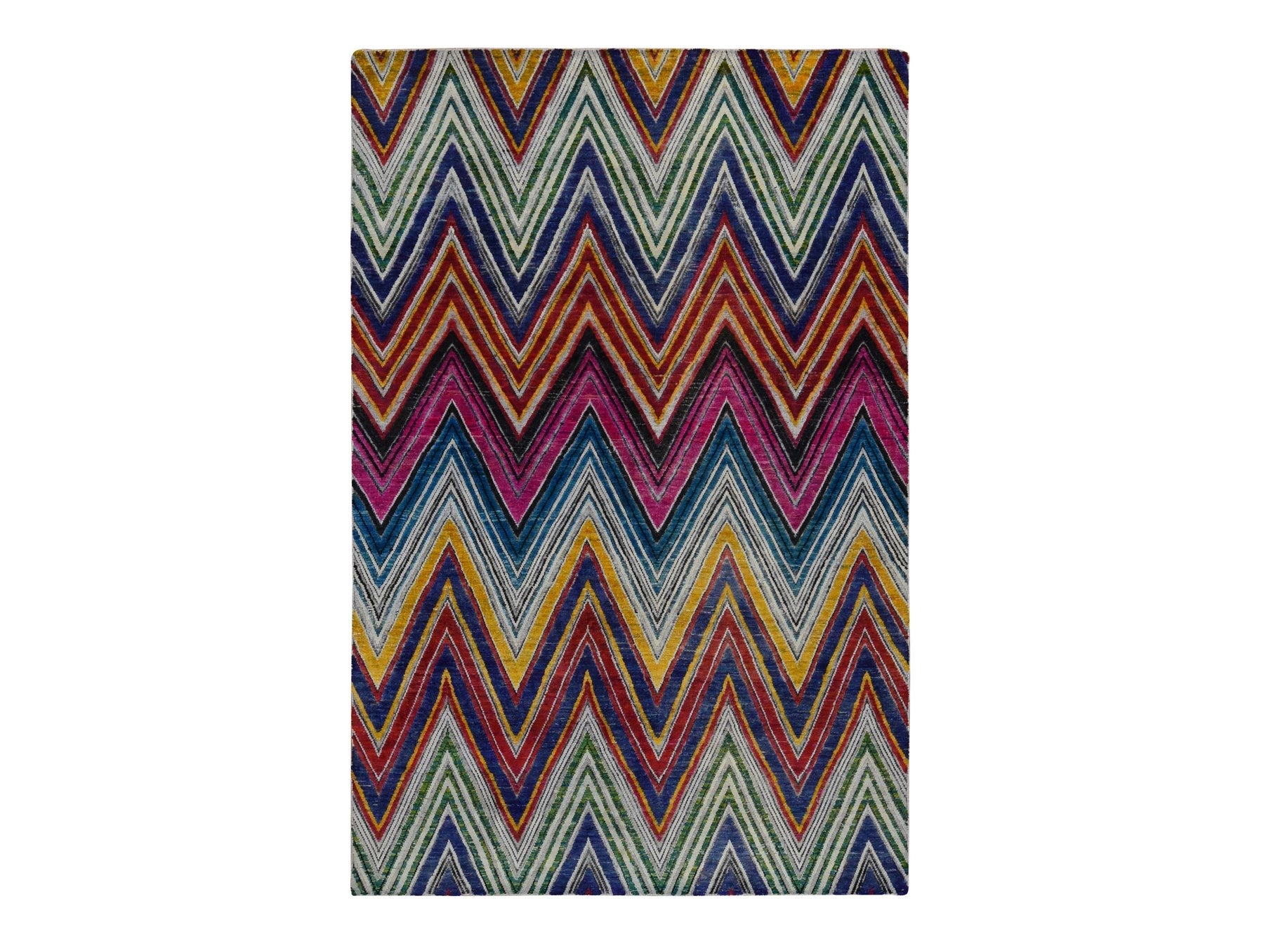 Modern / Contemporary hand-knotted wool/silk rug in Pink, 6' x 9' — SKU O087005