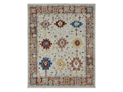 Ivory 7'9" x 9'9" Oushak And Peshawar Hand knotted Wool Rug - Sku: O087010