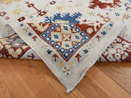 Ivory 7'9" x 9'9" Oushak And Peshawar Hand knotted Wool Rug - Sku: O087010