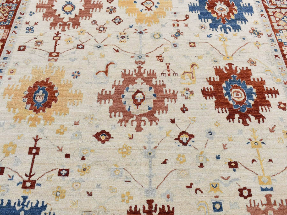 Mahal Oushak hand-knotted wool rug in Ivory & Red, 7'9" x 9'9" — SKU O087010 (view 8)