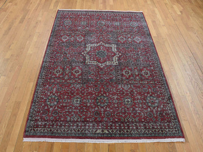 Mamluk Mamluk hand-knotted worn wool rug in Red & Ivory, 6'1" x 9' — SKU O087012 (view 2)
