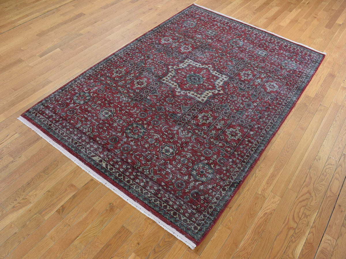 Mamluk Mamluk hand-knotted worn wool rug in Red & Ivory, 6'1" x 9' — SKU O087012 (view 3)