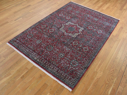 Mamluk Mamluk hand-knotted worn wool rug in Red & Ivory, 6'1" x 9' — SKU O087012 (view 3)