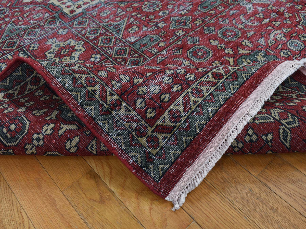 Mamluk Mamluk hand-knotted worn wool rug in Red & Ivory, 6'1" x 9' — SKU O087012 (view 5)
