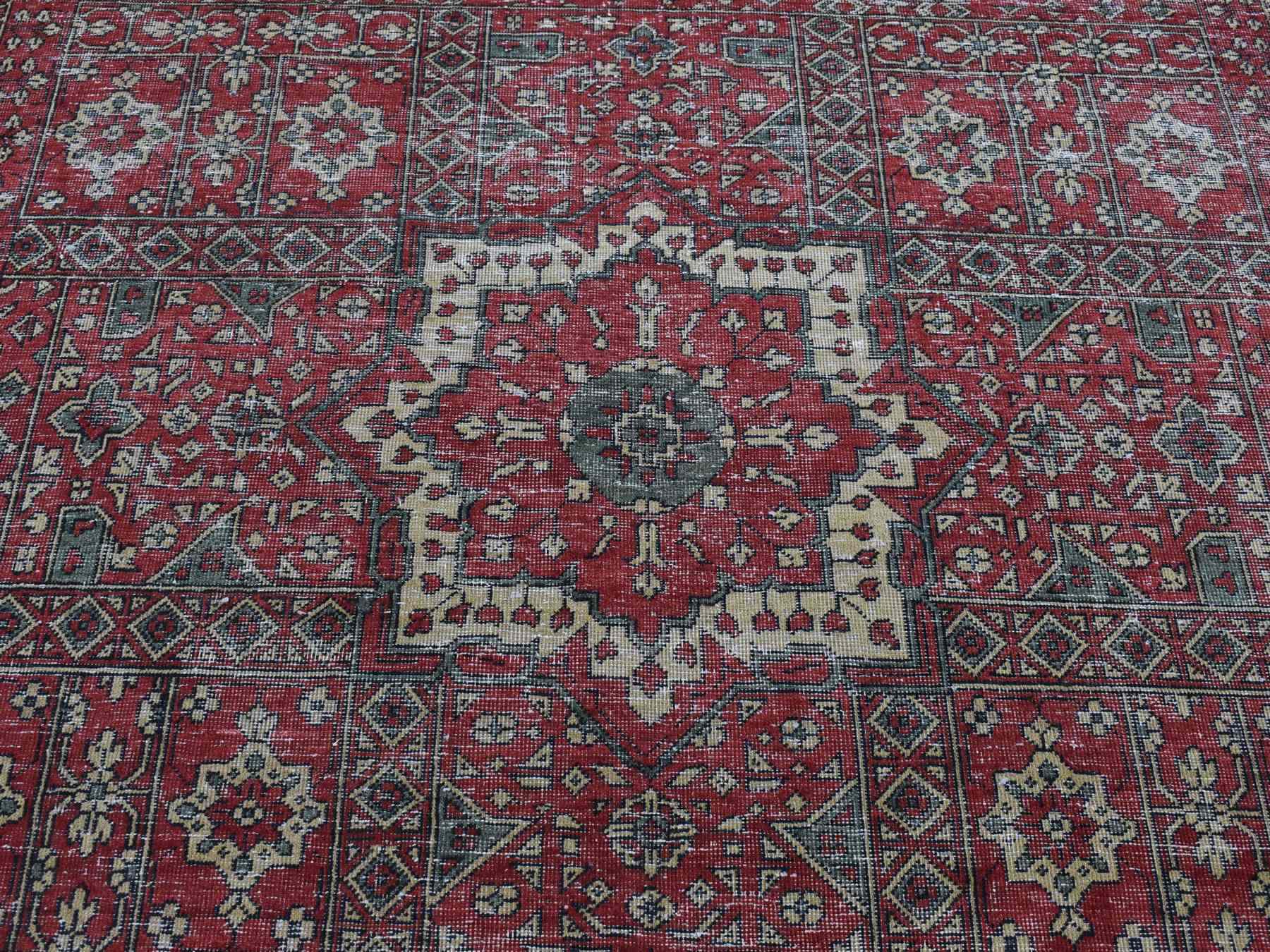 Mamluk Mamluk hand-knotted worn wool rug in Red & Ivory, 6'1" x 9' — SKU O087012 (view 8)