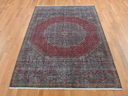 Green 6'0" x 9'0" Traditional Hand knotted Wool Rug - Sku: O087015