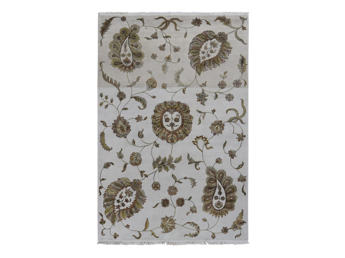 Rajasthan Rajasthan hand-knotted wool/silk rug in Gray, 6' x 9'2" — SKU O087017