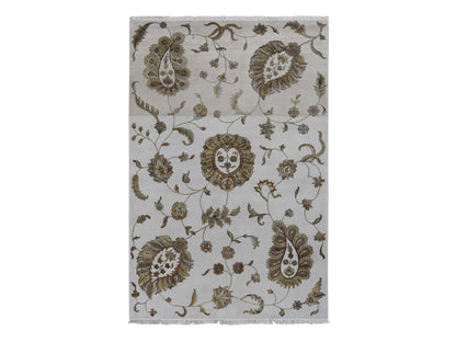 Rajasthan Rajasthan hand-knotted wool/silk rug in Gray, 6' x 9'2" — SKU O087017
