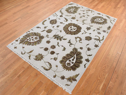 Rajasthan Rajasthan hand-knotted wool/silk rug in Gray, 6' x 9'2" — SKU O087017 (view 3)